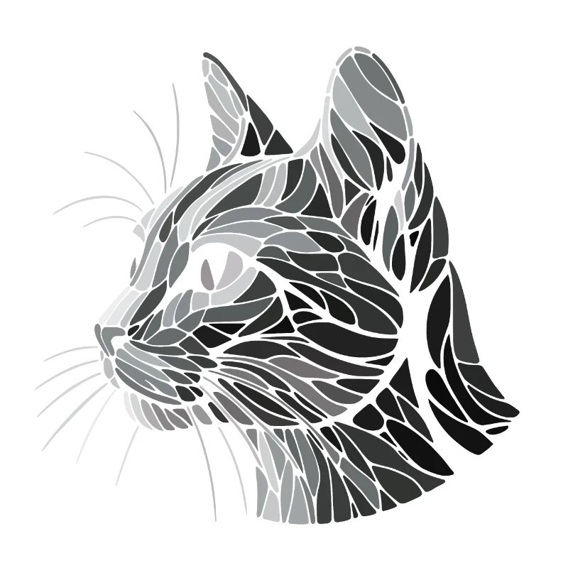 Black and white cat head, geometric art, polygons