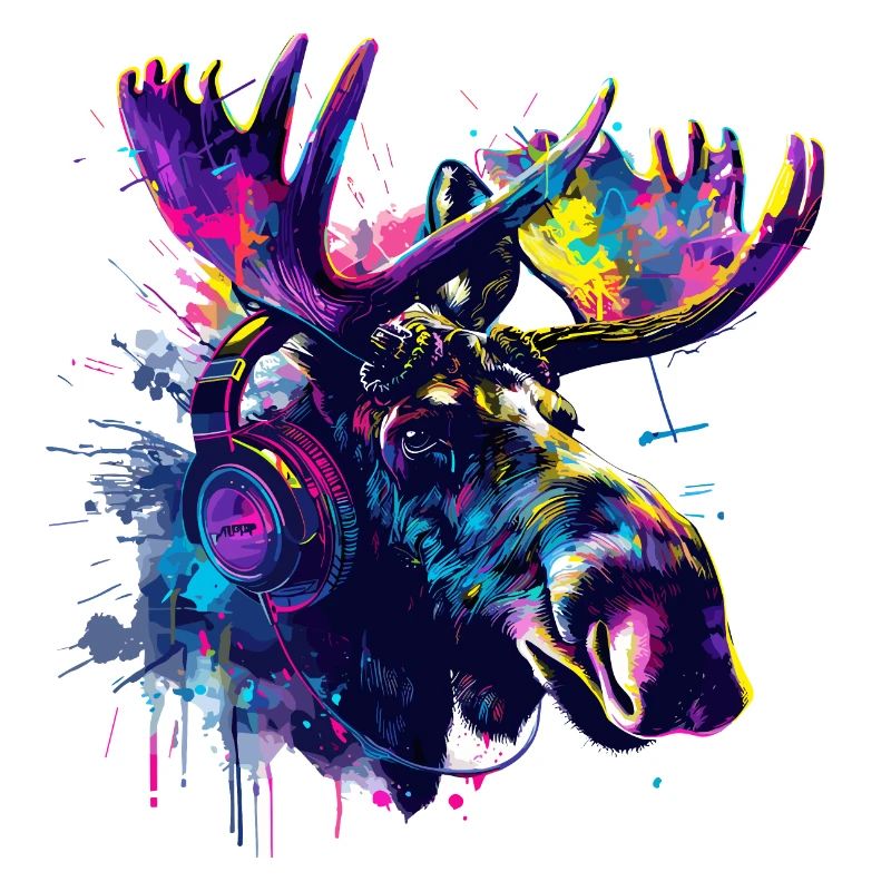 Moose Moose Moose Head with Headphones