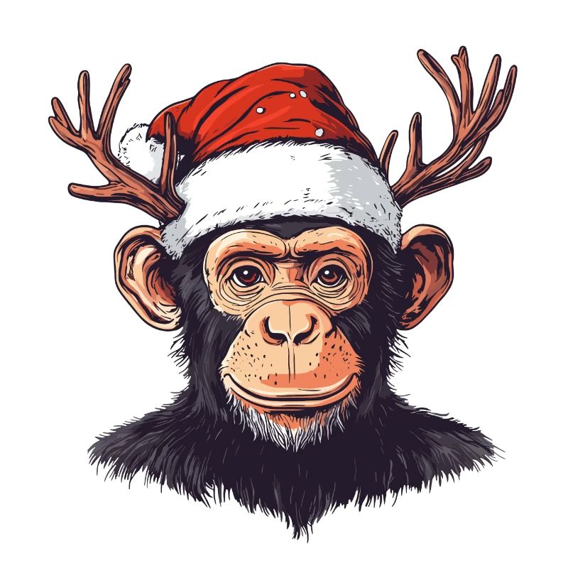 Aap met Kerstmishoed en gewei Kerstmis