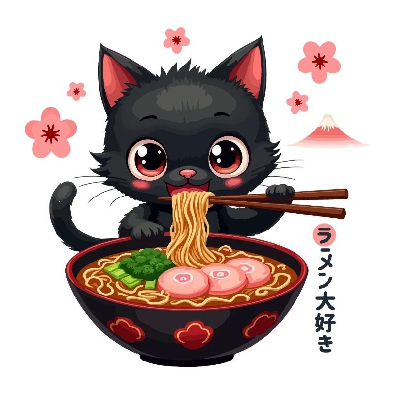 Chat japonais mignon mangeant de la soupe de nouilles ramen