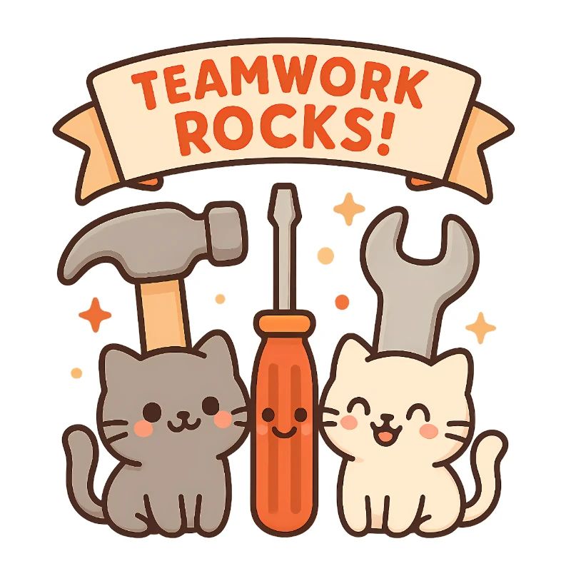 Teamwork Rocks – Cute Cats with Tools