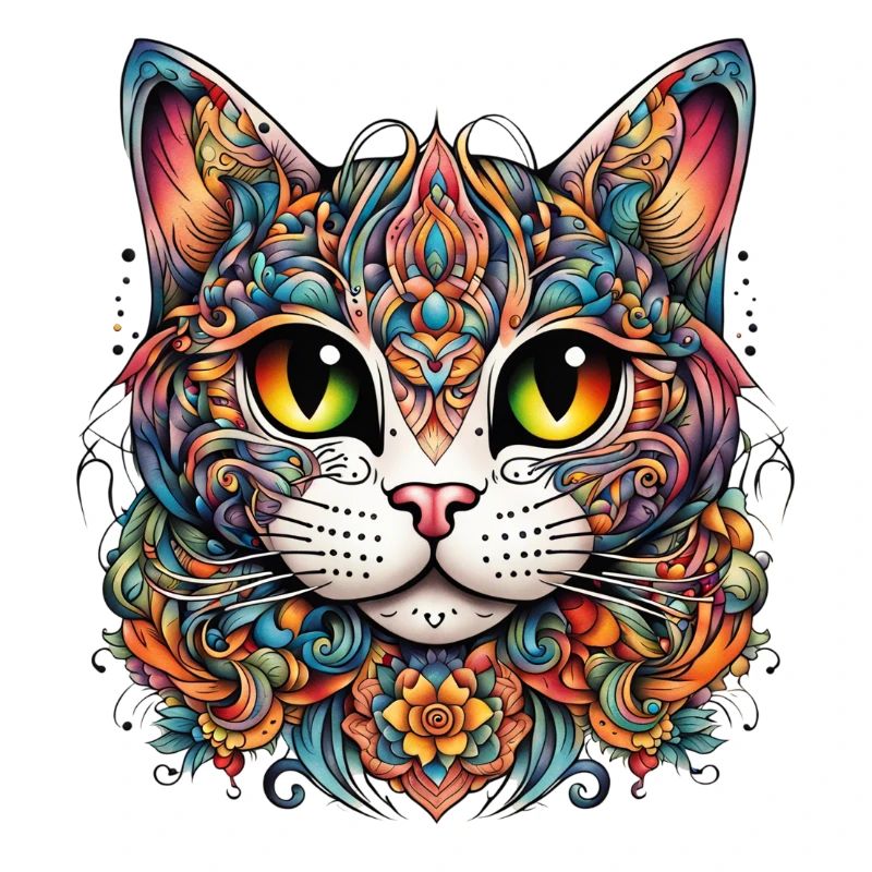 Chat dans le style de tatouage coloré