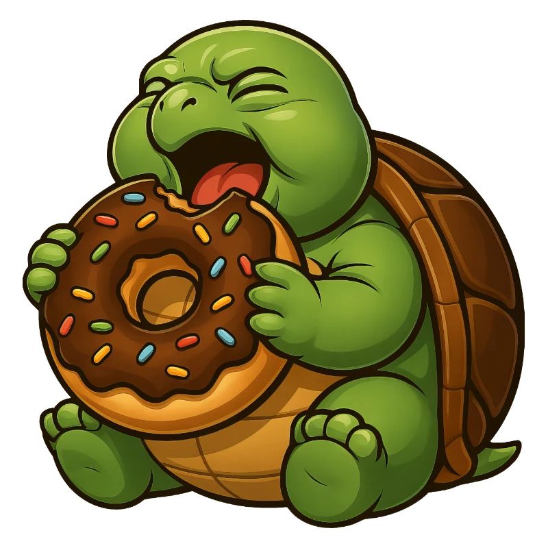 Cute Turtle with Donut Snacking Dessert