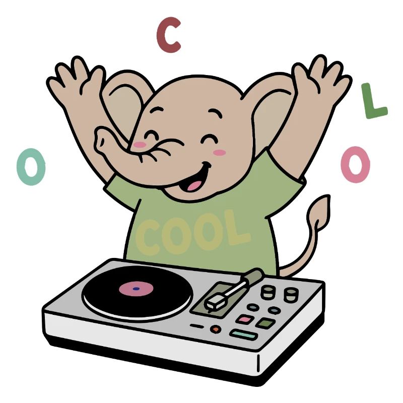 Dancing cheerful elephant partying as a DJ