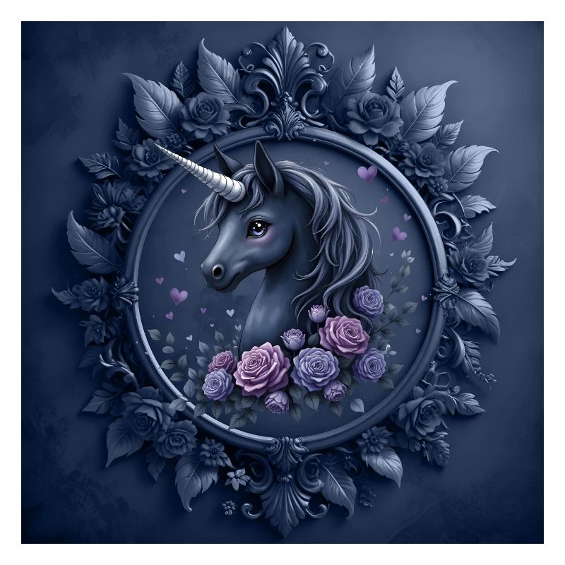 Licorne avec des fleurs dans les tons bleus