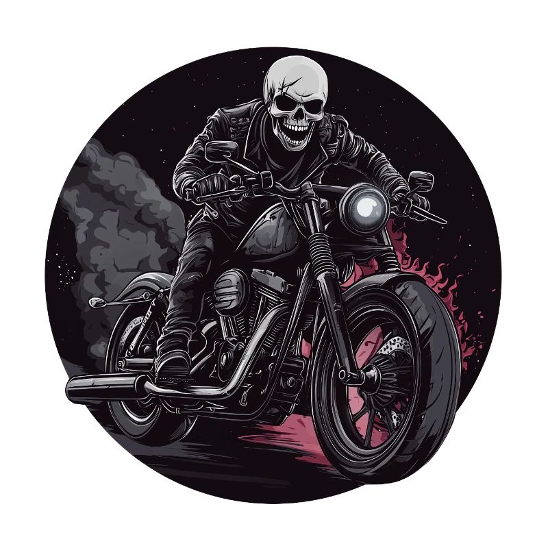 Skeleton Biker Flames Motorcycle