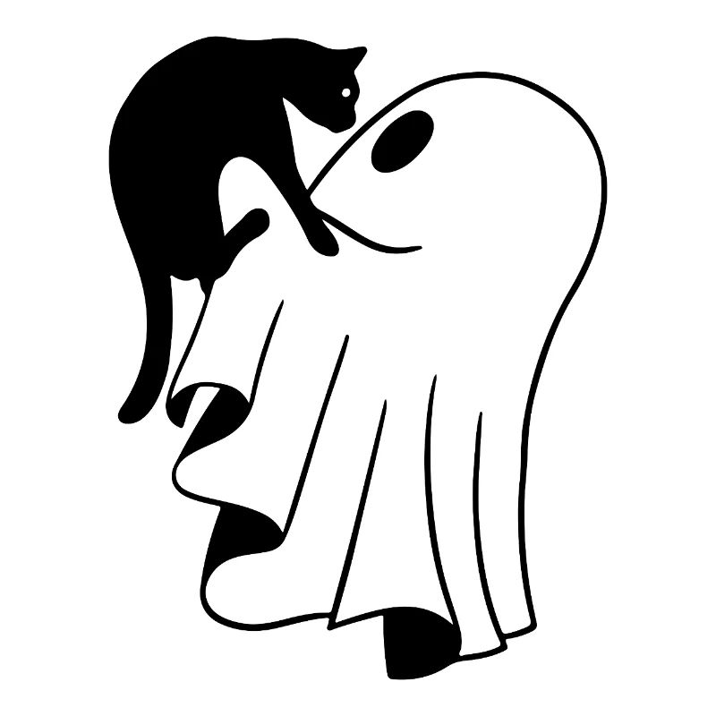 Ghost with Cat Sketch – Child-Friendly Halloween