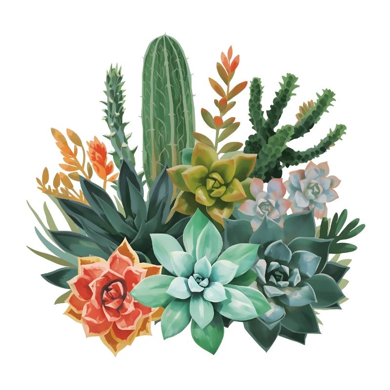 Succulentes et cactus Composition à l’aquarelle