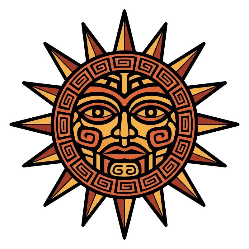 Aztec Sun Face Geometric Emblem