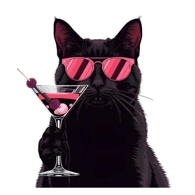Chat noir avec dessin animé Pink Martini