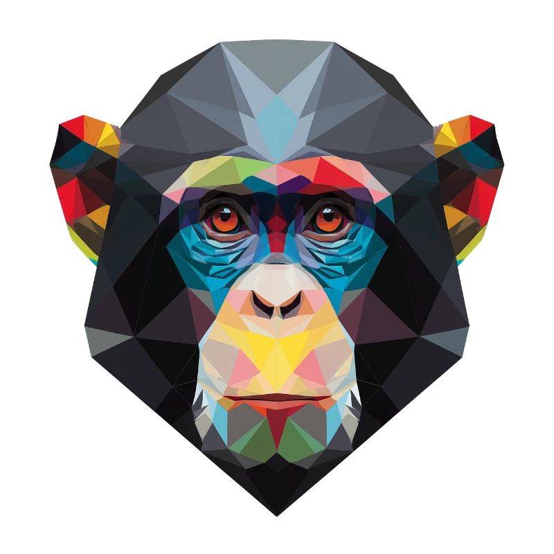 Geometric Monkey Portrait Rainbow Low Poly Art