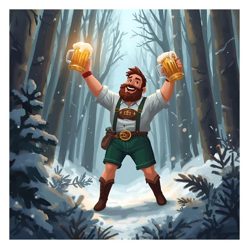 Bierheld im Winterwald