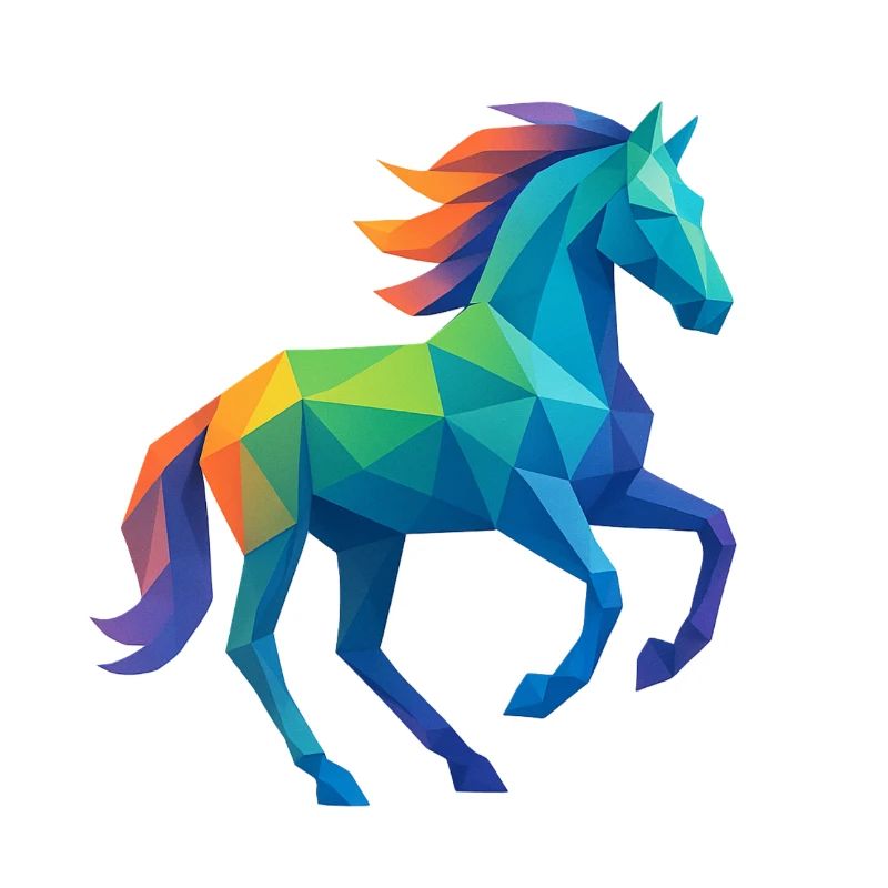 Buntes Low-Poly Pferd - Reiten
