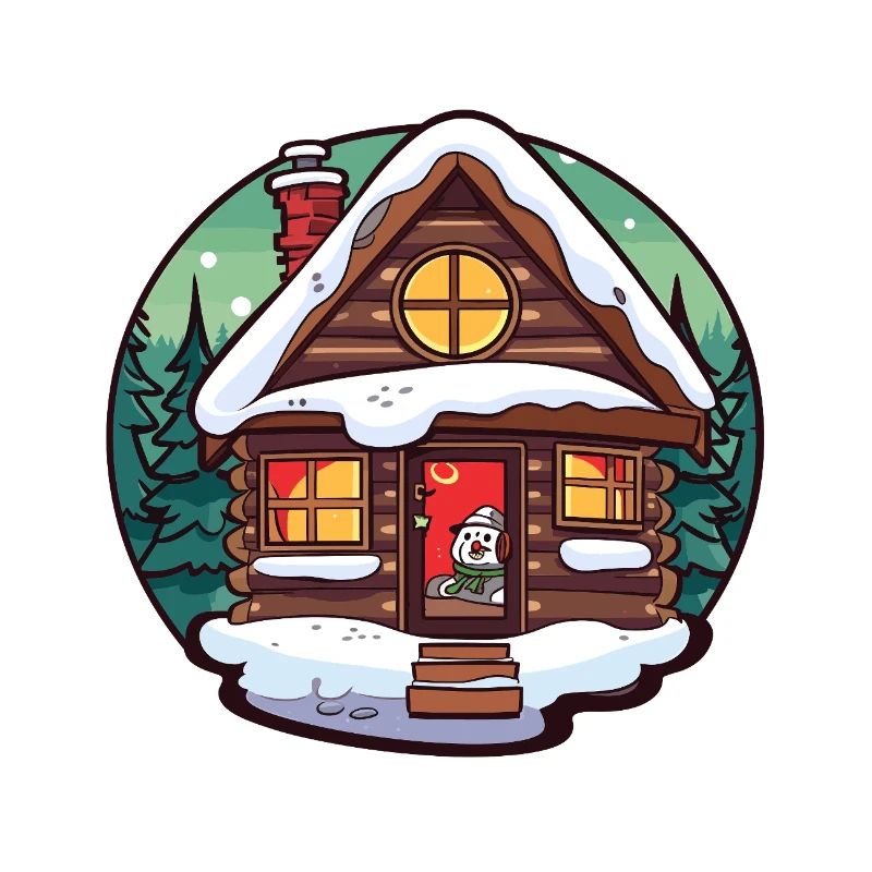Dessin animé de cabane d’hiver avec chat