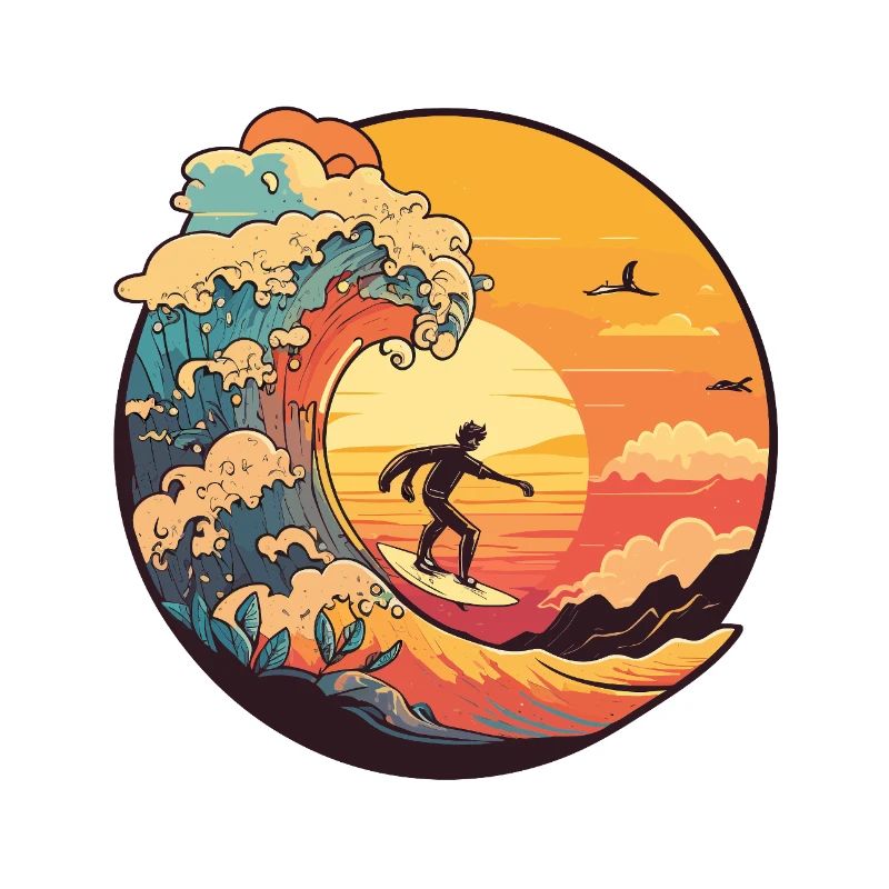 Sunset wave surfer in the light