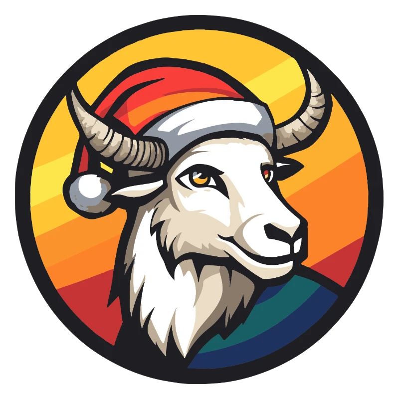 Buck avec un bonnet de Père Noël devant l’arc-en-ciel