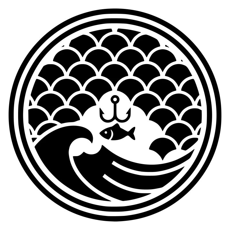 Japan Angler Wave Hook Design Vector