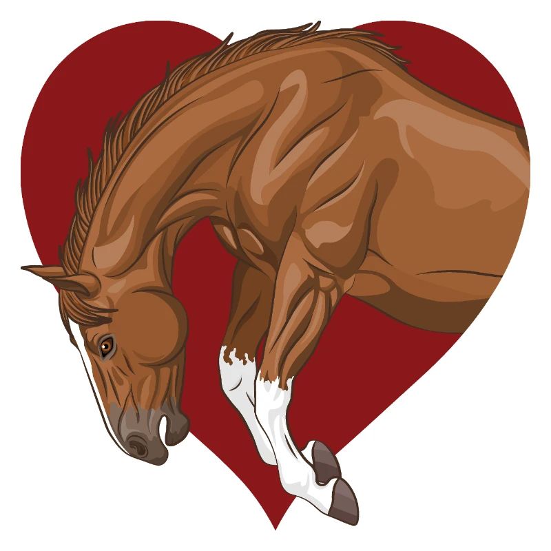 Ein Pferd, das in ein rotes Herz springt
