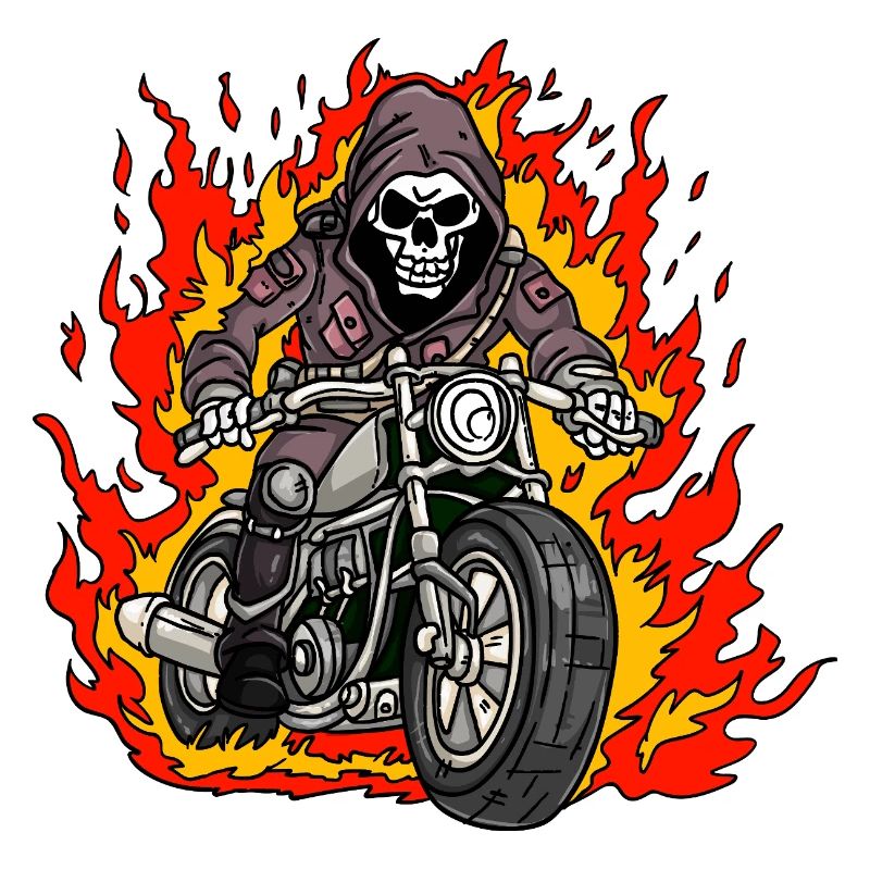Skeleton Motorcycle Flames