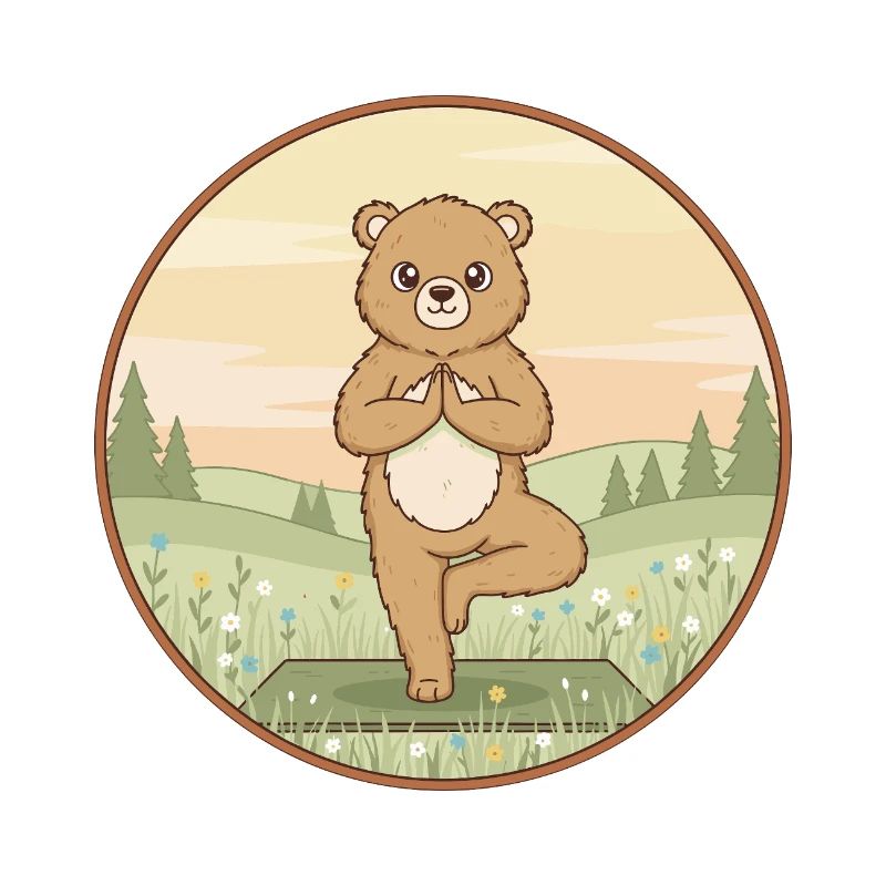 Yoga Bear Animal Doing Tree Pose Art