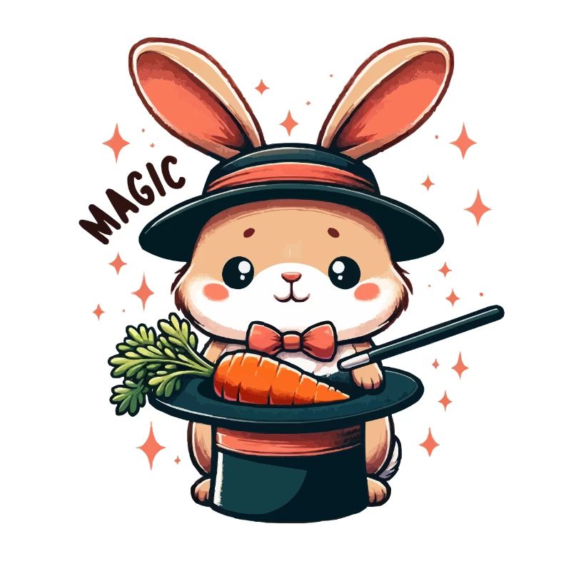Magic rabbit in a top hat with carrot