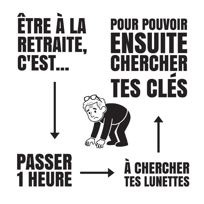 Im Ruhestand mit oder ohne Brille (schwarzer Text)