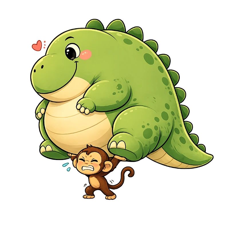 Affe trägt Dinosaurier 