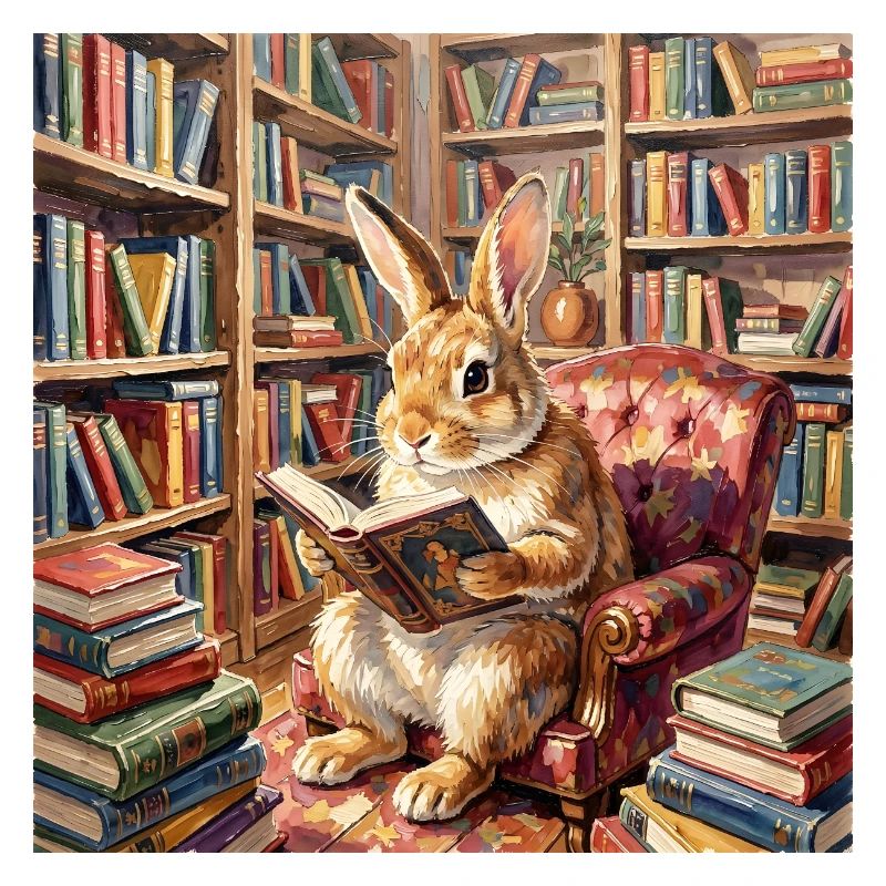 Library Rabbit Reading Portrait