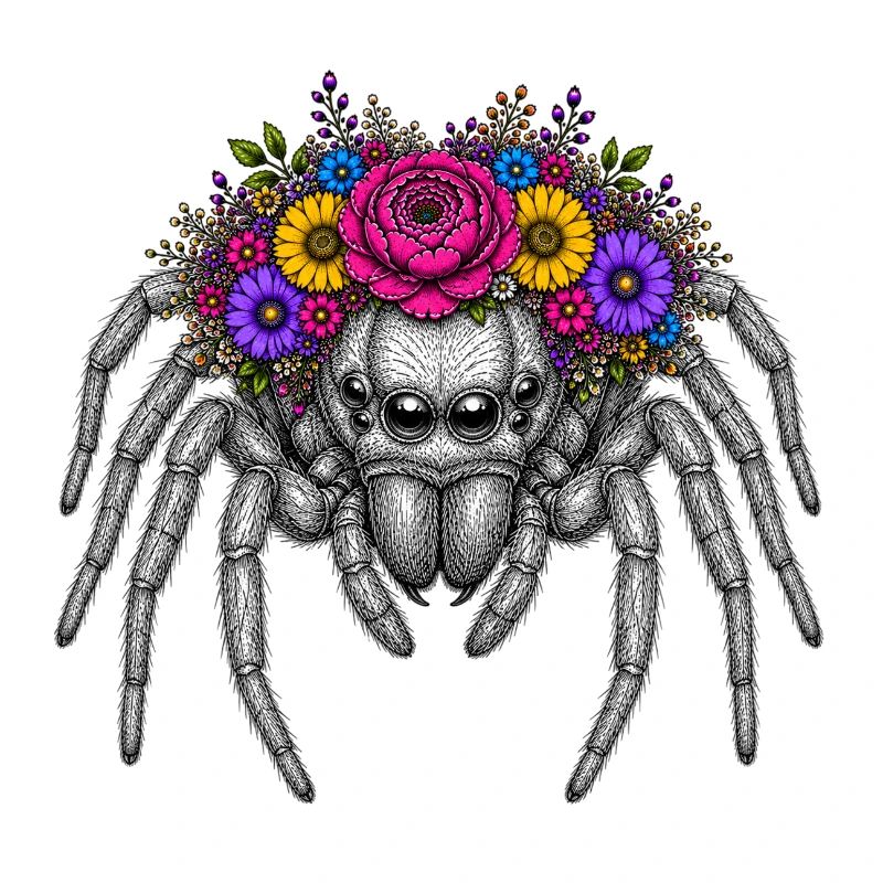 Illustration d’araignée en forme de couronne de fleurs