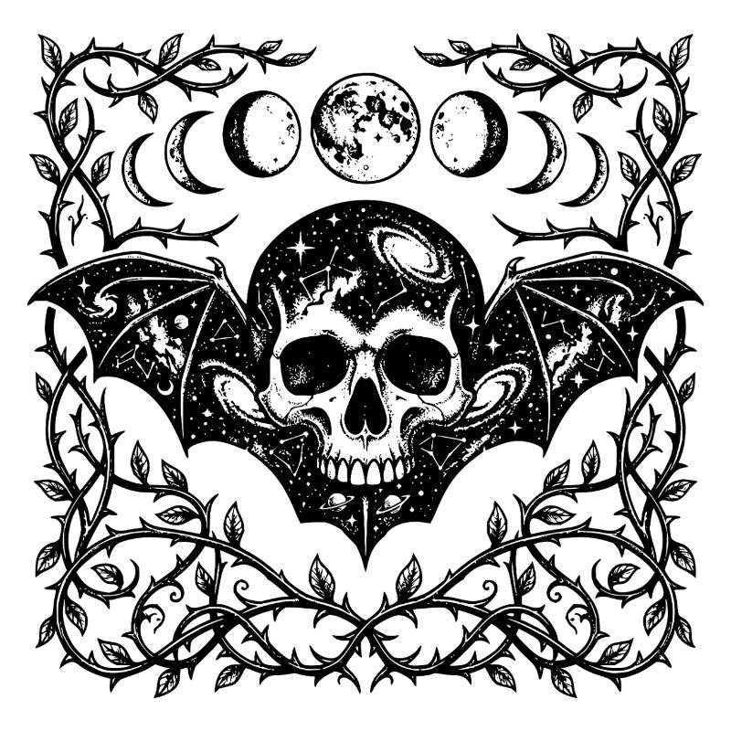 Celestial Skull Gothic Bat Wings Design