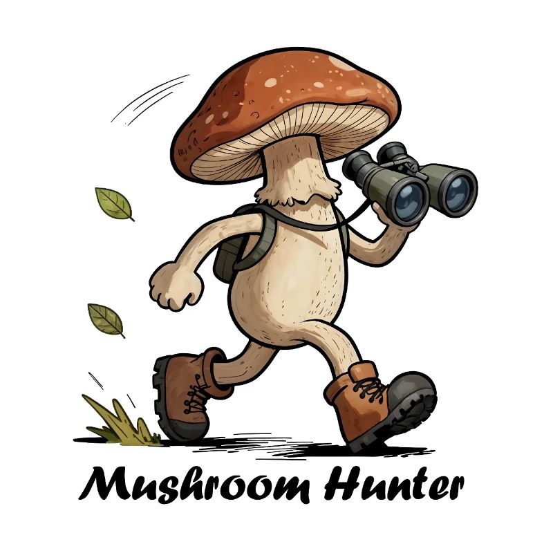 Mushroom with binoculars, mushroom hunter