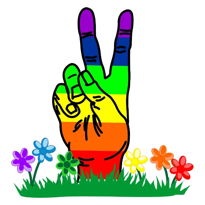 La paix de la main arc-en-ciel dans les fleurs
