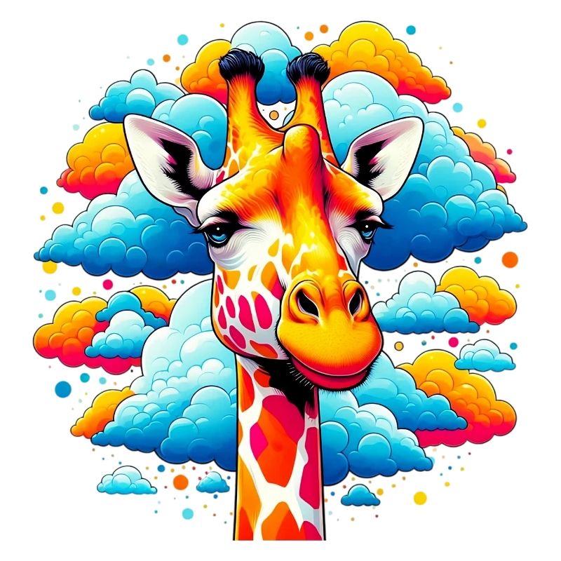 Giraffe with head in cloud clouds