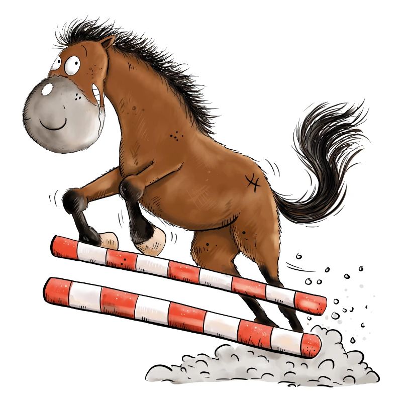 Cheval de tournoi de saut d’obstacles drôle