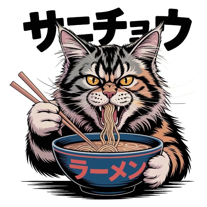 Hungry Ramen Cat Funny Design