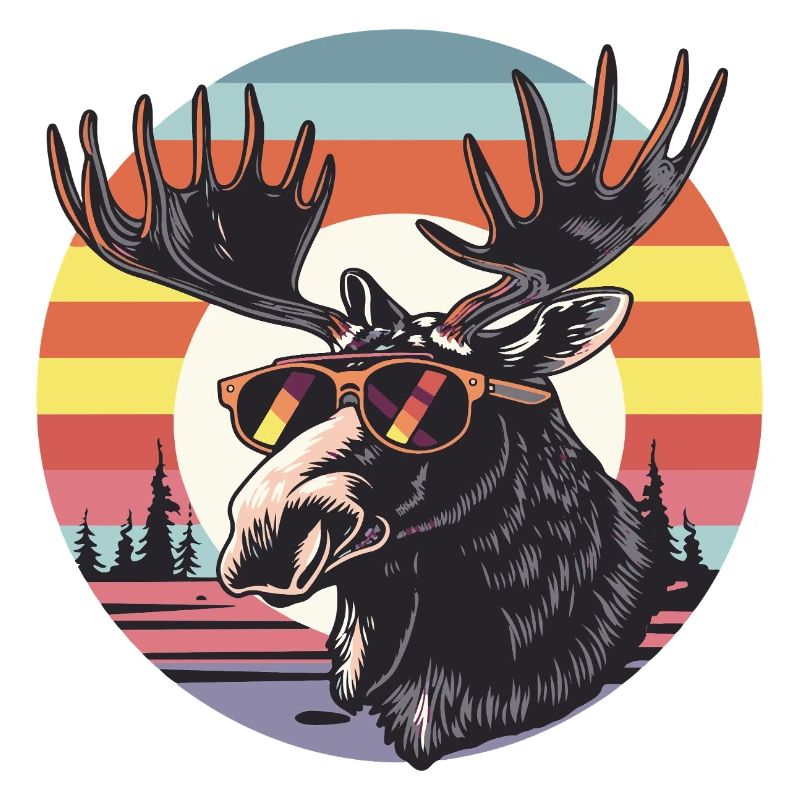 Retro moose with sunglasses