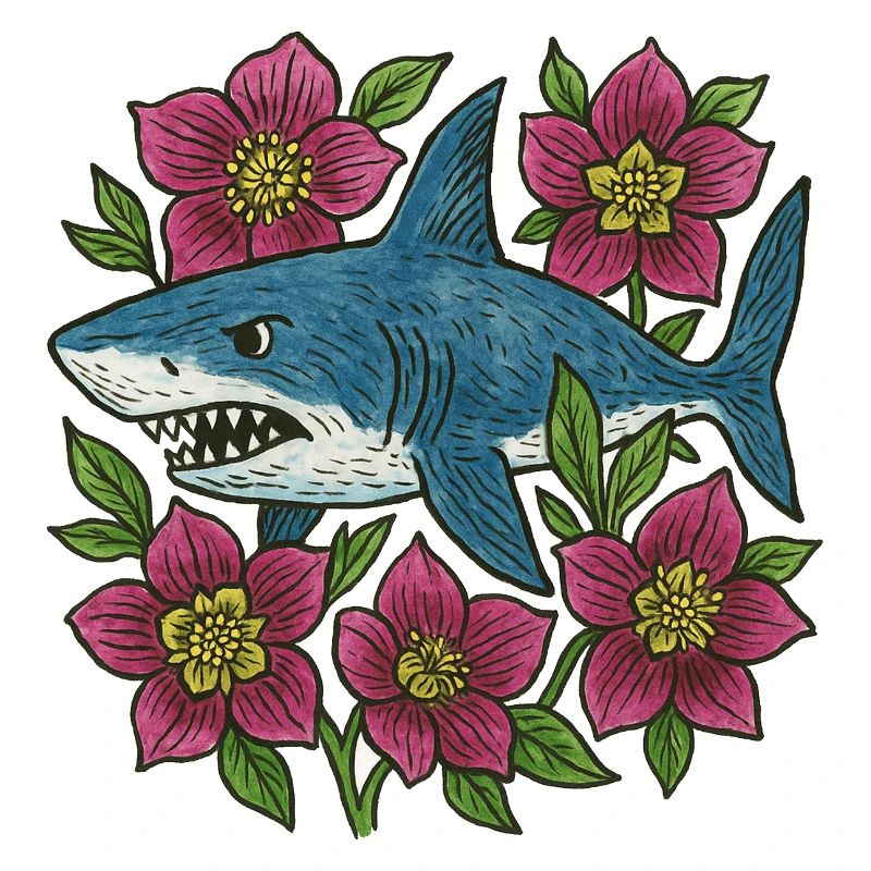 Shark among Crimson Blossoms
