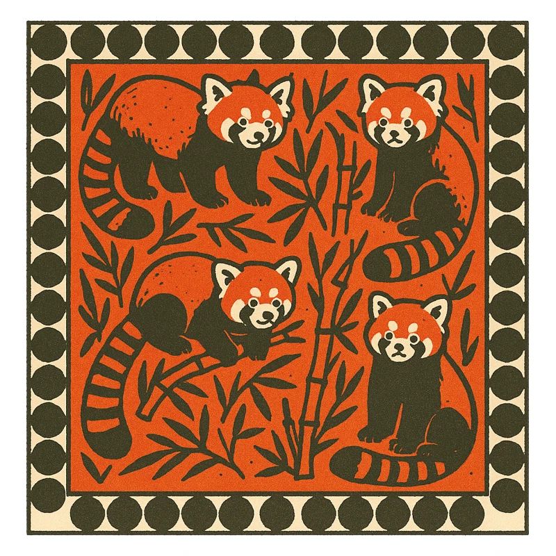 Red Panda Bamboo Forest Vintage Pattern