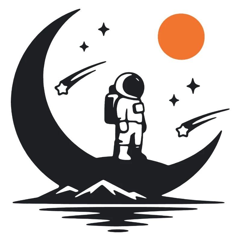 Minimalist astronaut on the crescent moon