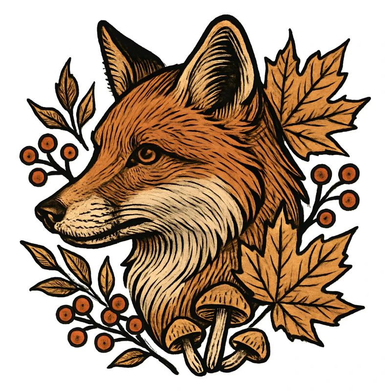 Autumn fox in the leaf circle