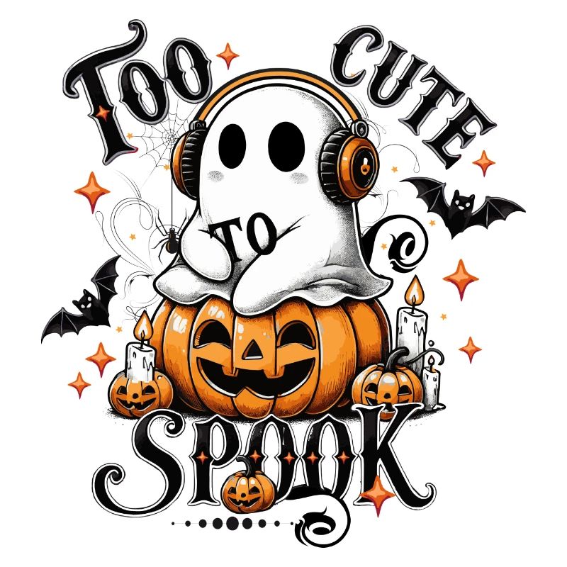 cool ghost with headphones on halloween pumpkin