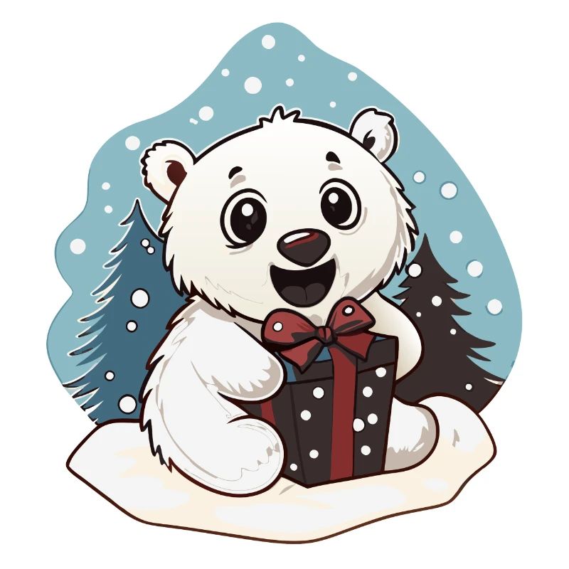 Niedlicher Eisbär mit Geschenk an Weihnachten