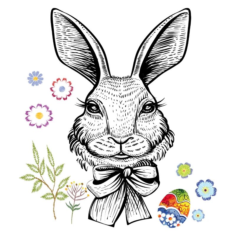 Hase mit Blumen und Osterei