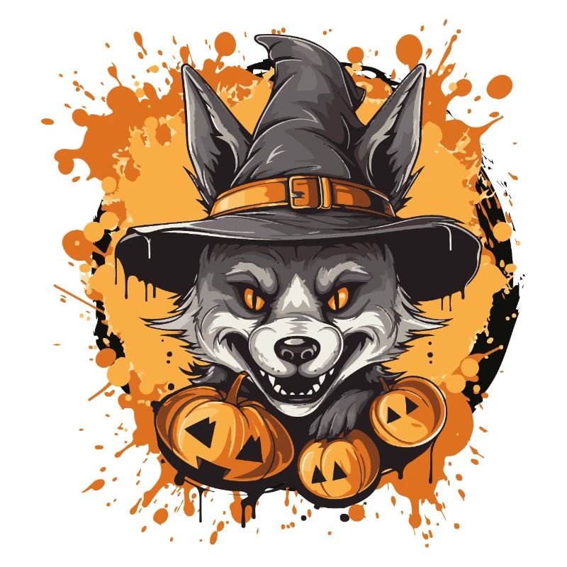 Halloween Wolf mit Hexenhut