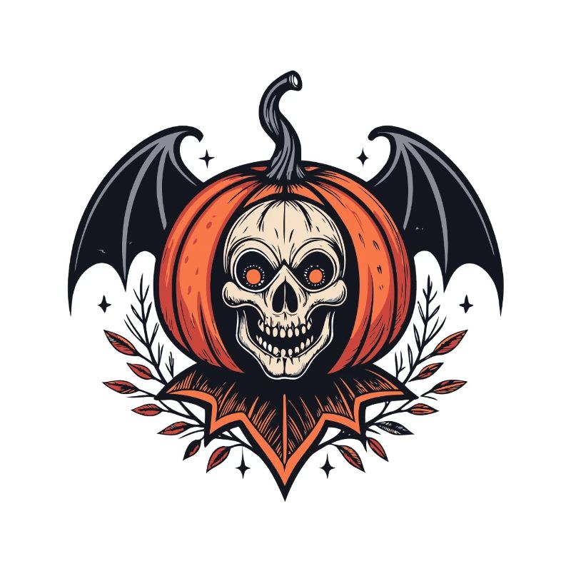 Winged Halloween Pumpkin Skeleton