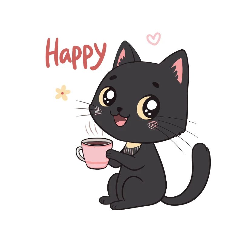 Schwarze Katze lächelt süßer Kaffee