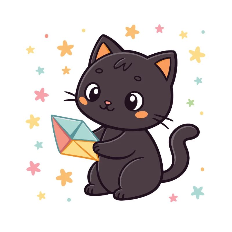 Black Cat and Origami Envelope