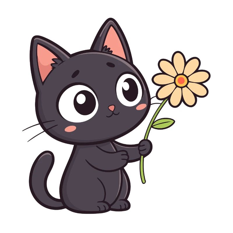 Kawaii Black Cat and Daisy