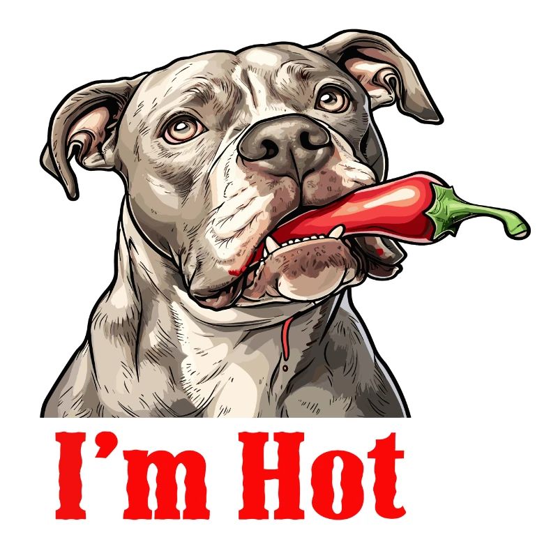 Un pitbull avec un piment fort dans la bouche