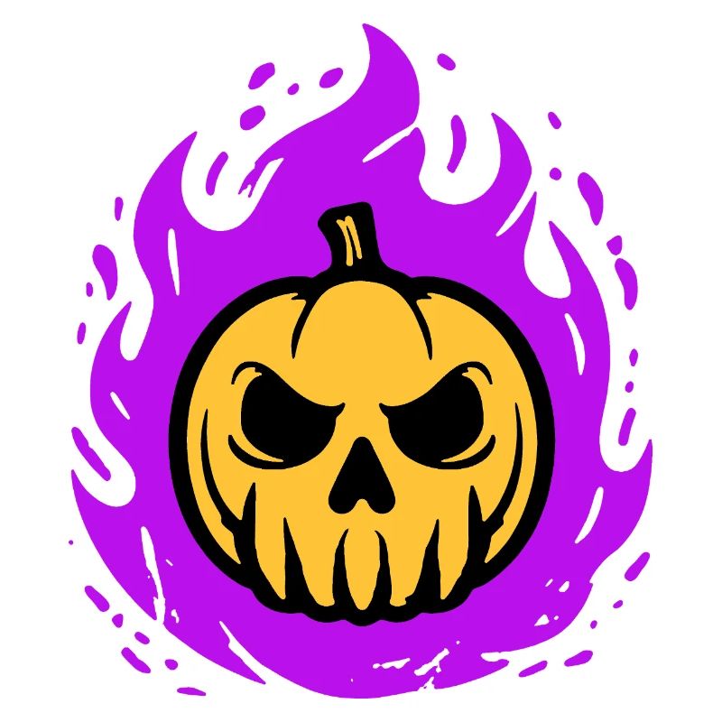 Orange pumpkin with purple flames